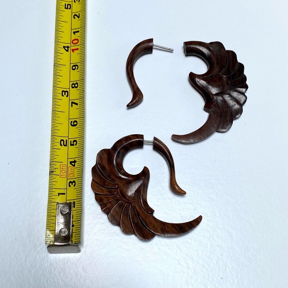 Teak Wood Faux Gauges / Stud Earrings - Picture 1 of 2